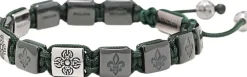 Nialaya Men's Ceramic Flatbead Bracelet in Green and Silver