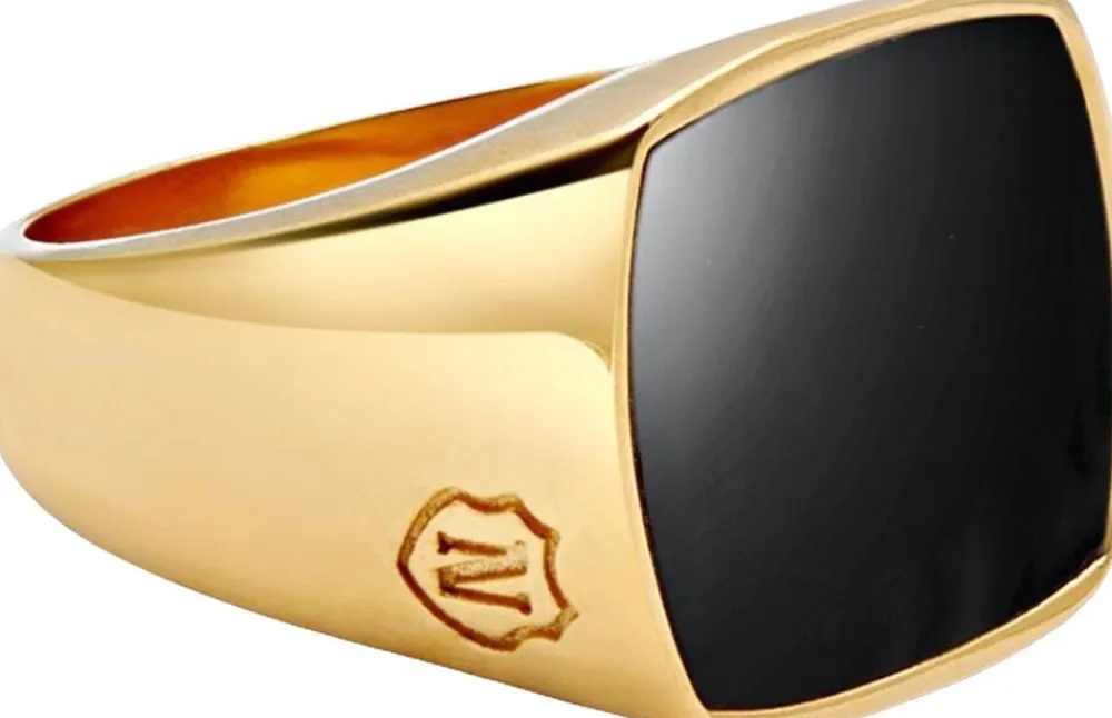 Nialaya Men's Signet Ring with Onyx Gold New