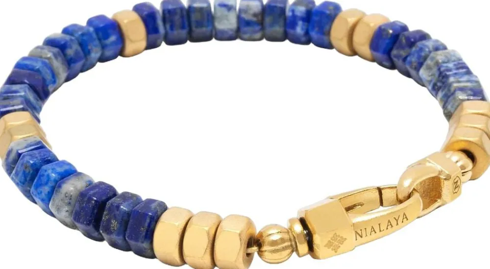 Men's Hexagon Beaded Bracelet with Lapis and Gold>Nialaya Hot