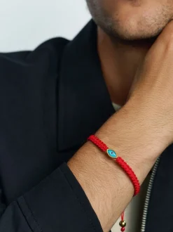 Nialaya Men's String Bracelet with Gold Evil Eye