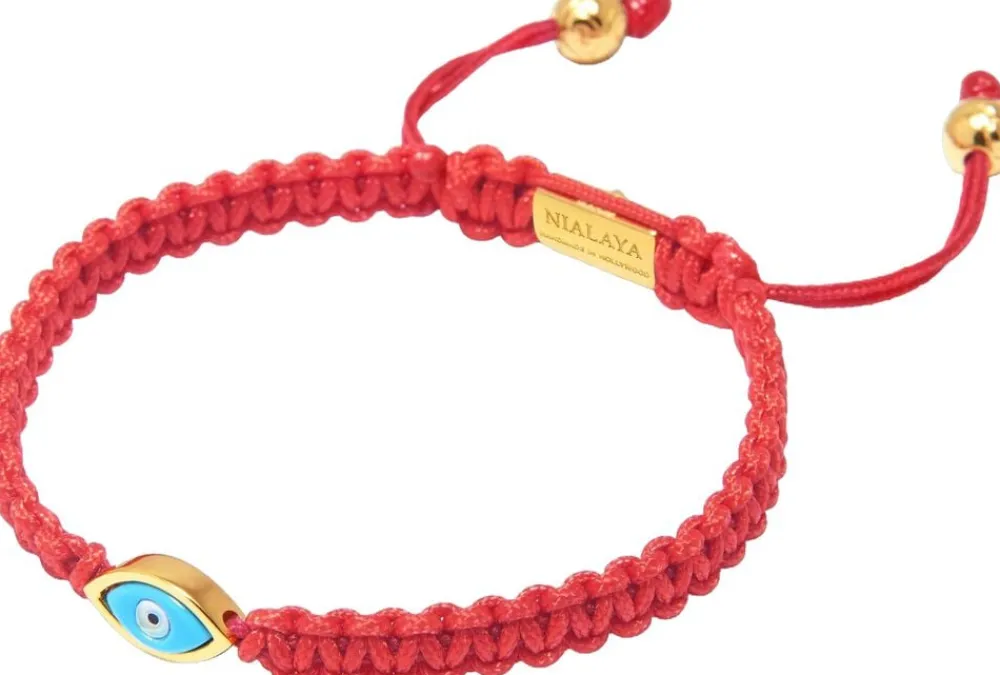 Nialaya Men's String Bracelet with Gold Evil Eye