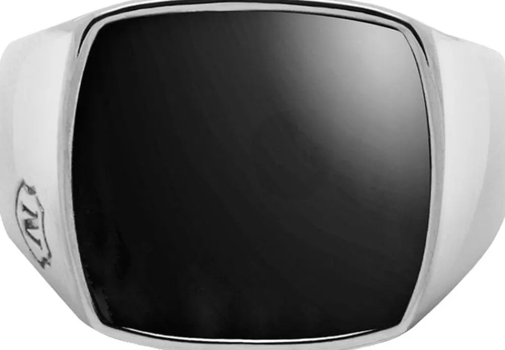 Nialaya Men's Signet Ring with Onyx Silver Sale