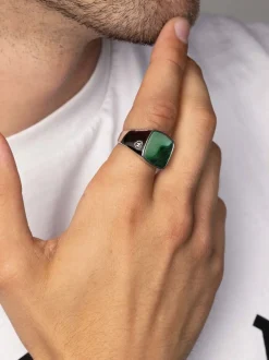 Nialaya Men's Signet Ring with African Turquoise Silver Discount