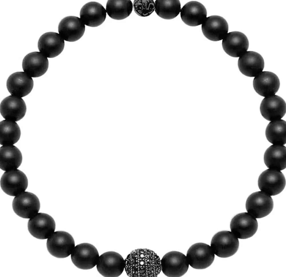 Nialaya Men's Wristband with Matte Onyx and CZ Diamond