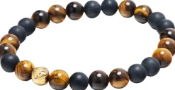Men's Wristband with Matte Onyx and Brown Tiger Eye><noscript><img width=