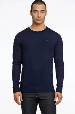 Lindbergh Merino strik med rund hals Blå Outlet
