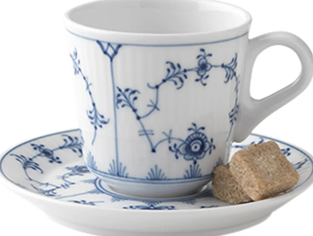 Musselmalet Riflet 9 cl. espressokop med underkop>Royal Copenhagen