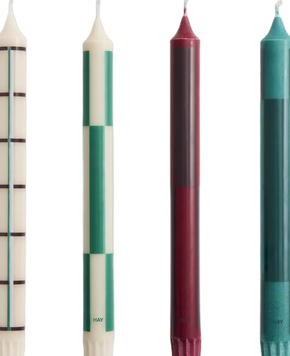 Hay Pattern Candle-Greens and bordeaux, Set of 4
