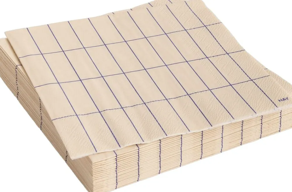 Hay Pattern Napkins-Set of 20 Lunch-Off-white and blue grid