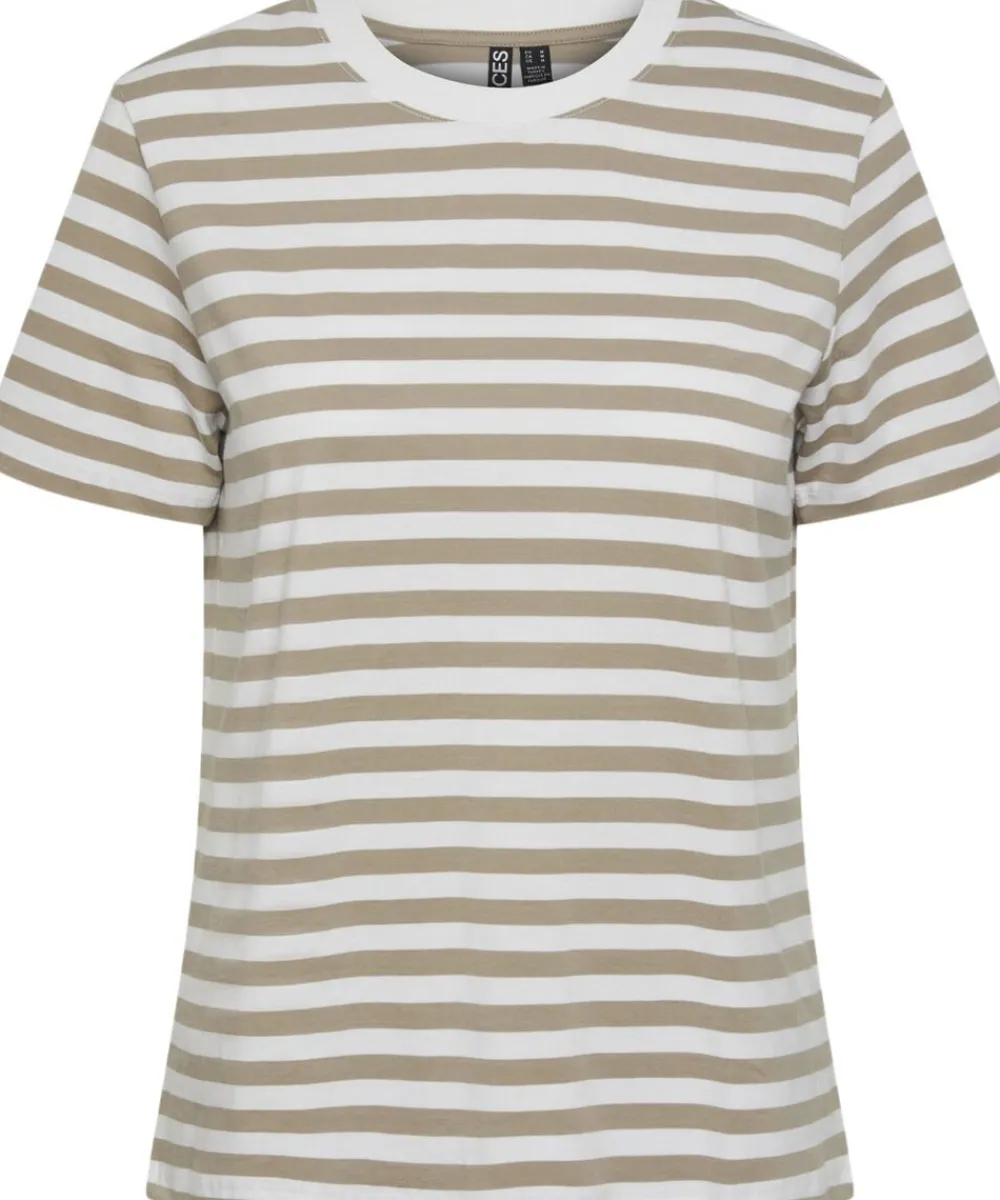 Pieces PCRIA SS TEE STRIPES NOOS BC Silver mink/bright white Outlet