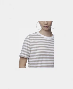 Pieces PCRIA SS TEE STRIPES NOOS BC Silver mink/bright white Outlet