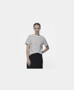 Pieces PCRIA SS TEE STRIPES NOOS BC Silver mink/bright white Outlet
