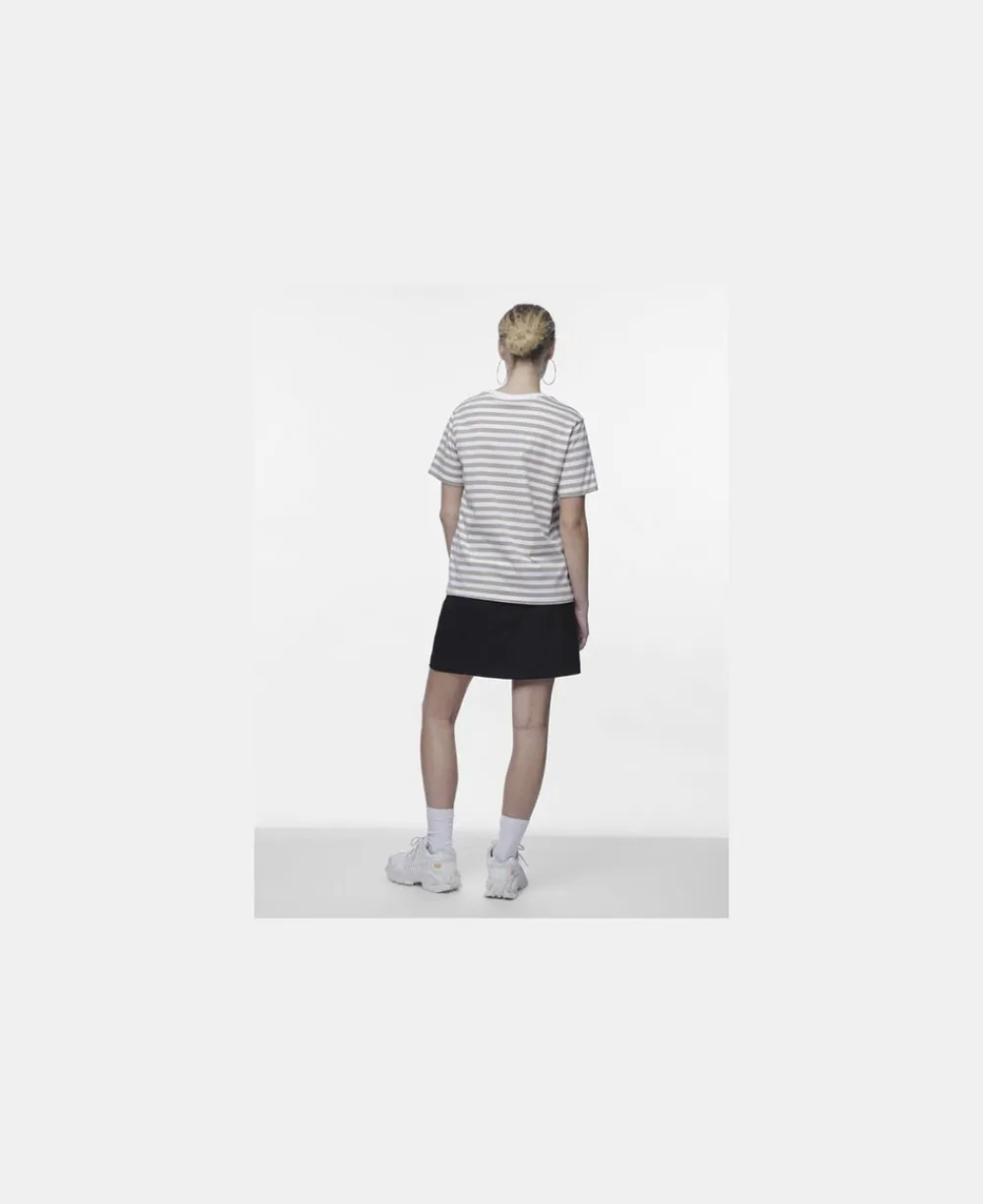Pieces PCRIA SS TEE STRIPES NOOS BC Silver mink/bright white Outlet