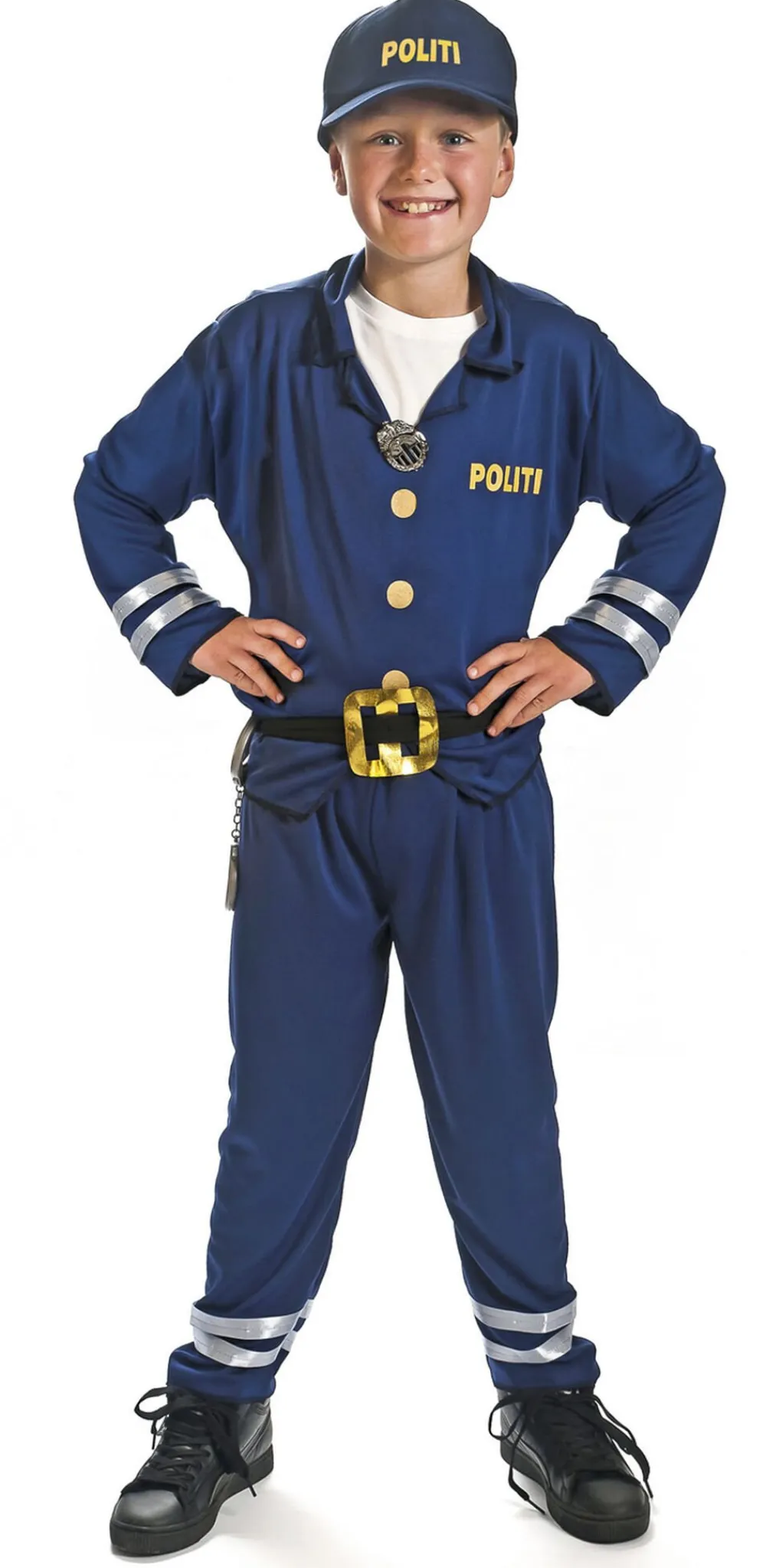 RIO Politiuniform str 120 Bukser. bluse, bælte og kasket New
