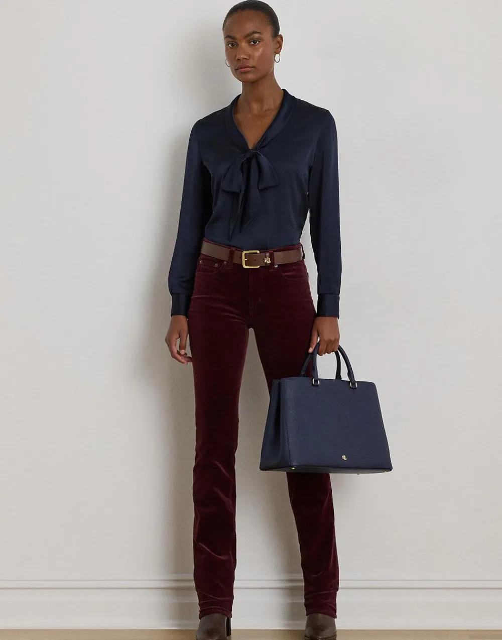 Lauren Ralph Lauren Satin Charmeuse Tie-Neck Blouse Lauren navy Outlet