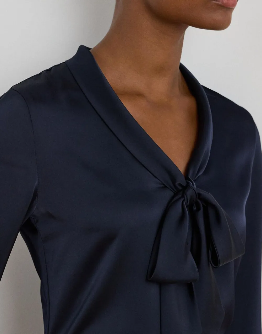 Lauren Ralph Lauren Satin Charmeuse Tie-Neck Blouse Lauren navy Outlet