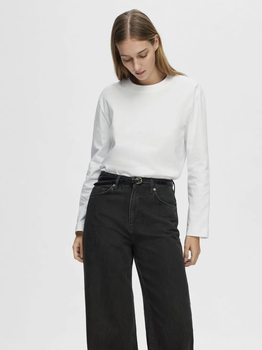 Selected SLFESSENTIAL LS BOXY TEE NOOS Hvid Clearance