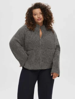 Dame Selected SLFSIA RAS LS ALPACA BLEND KNIT ZIPPER CARDIGAN