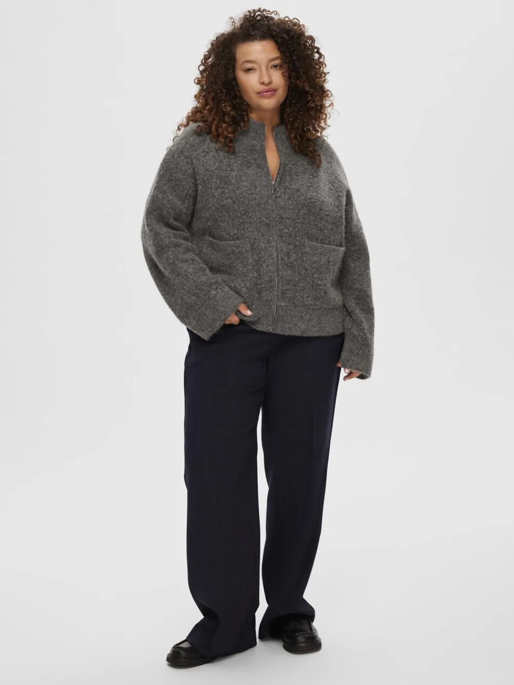 Dame Selected SLFSIA RAS LS ALPACA BLEND KNIT ZIPPER CARDIGAN