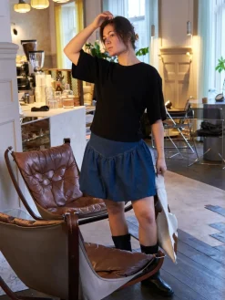 Neo Noir Solar Denim Balloon Skirt Blue New