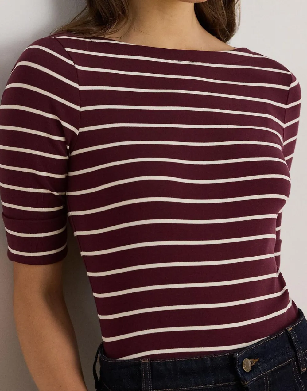 Striped Stretch Cotton Boatneck Tee>Lauren Ralph Lauren Best
