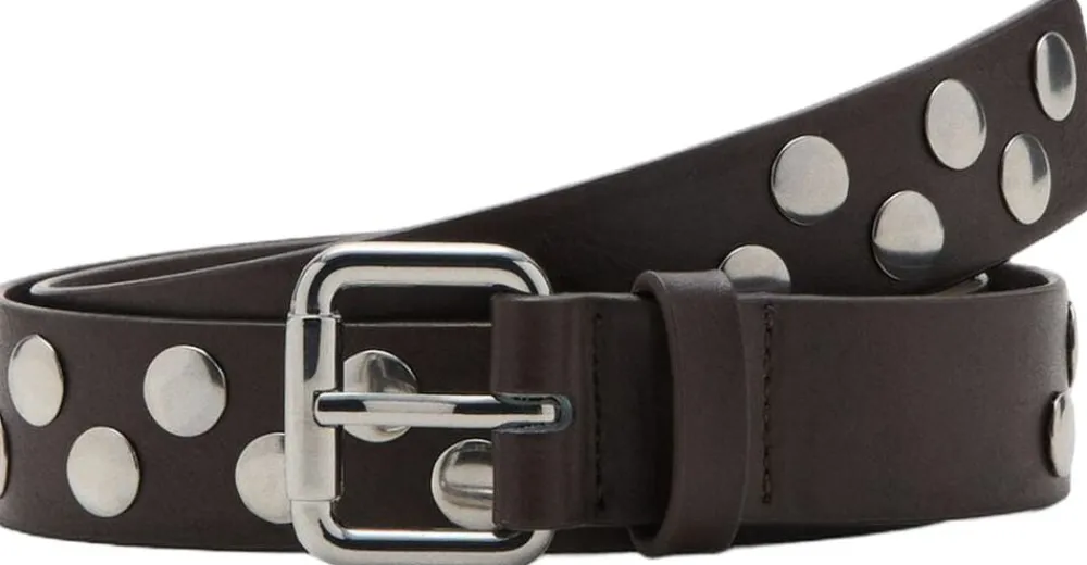 MANGO Studded belt Dark brown Hot