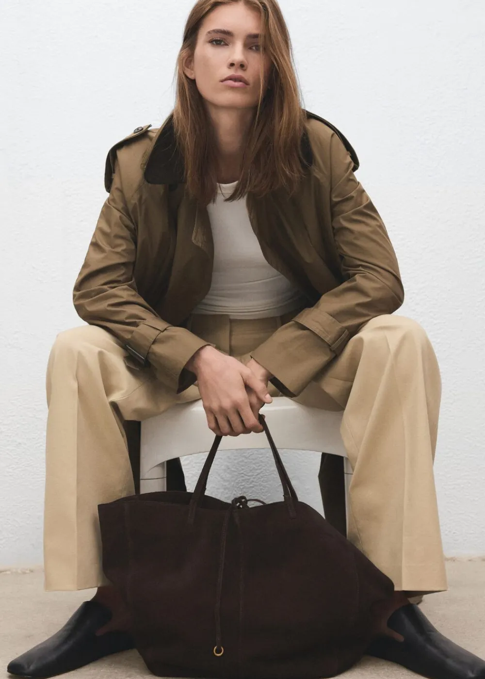 Dame MANGO Suede leather shopper bag