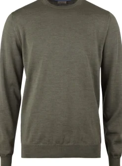 Stenströms Sweater Knitted Crew Neck With Patch Merino Wool Green Hot