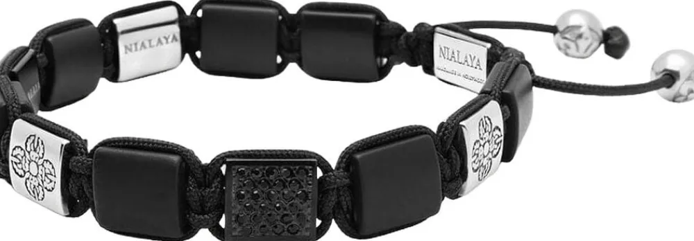 Nialaya The CZ Flatbead Collection - Onyx and Silver