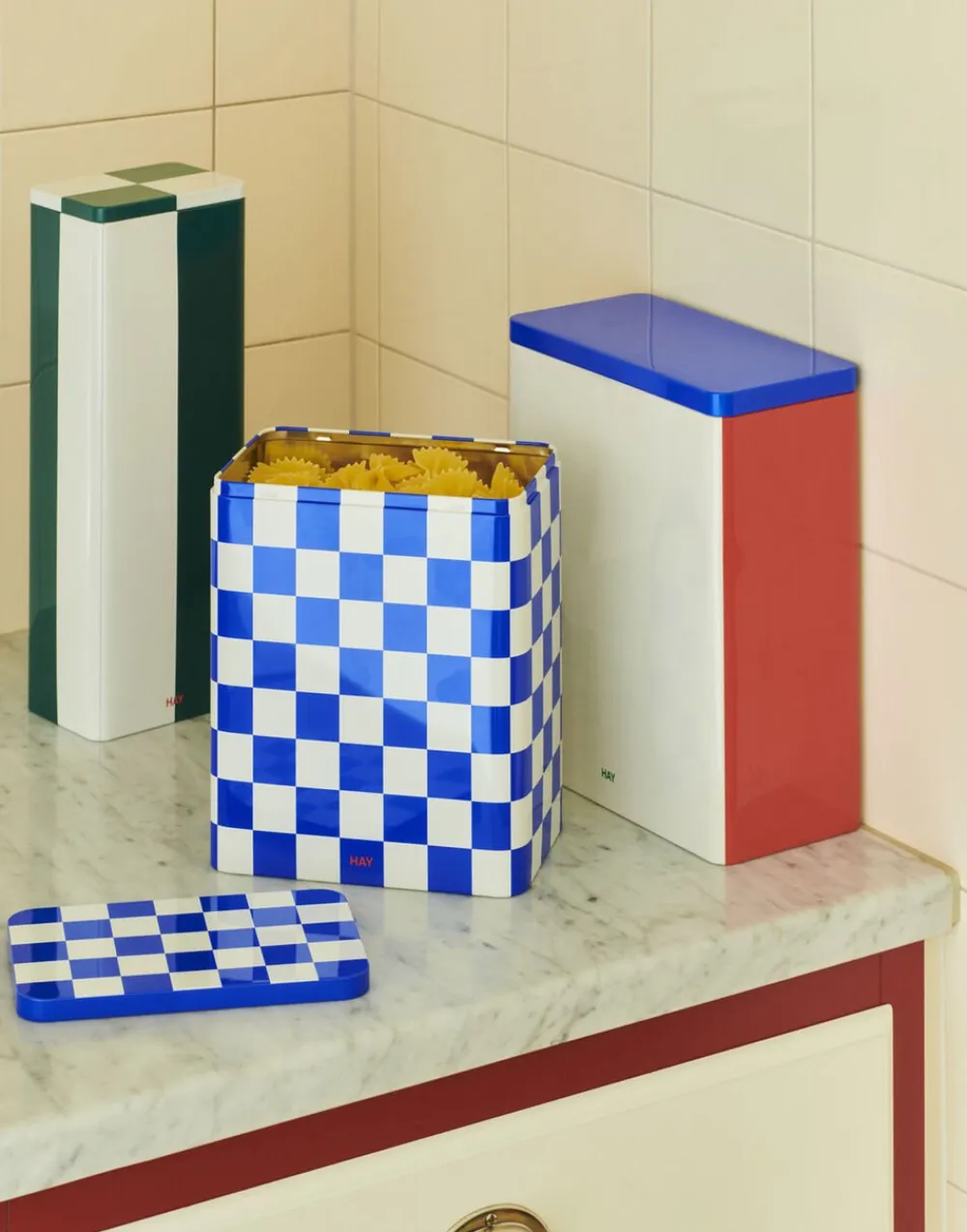 Tin Container-Large-Blue and off-wh>Hay Best