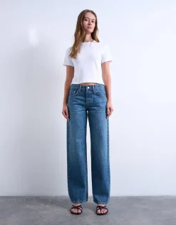 Topshop TSEMBER LR WIDE DNM JEANS MB Medium blue denim Outlet