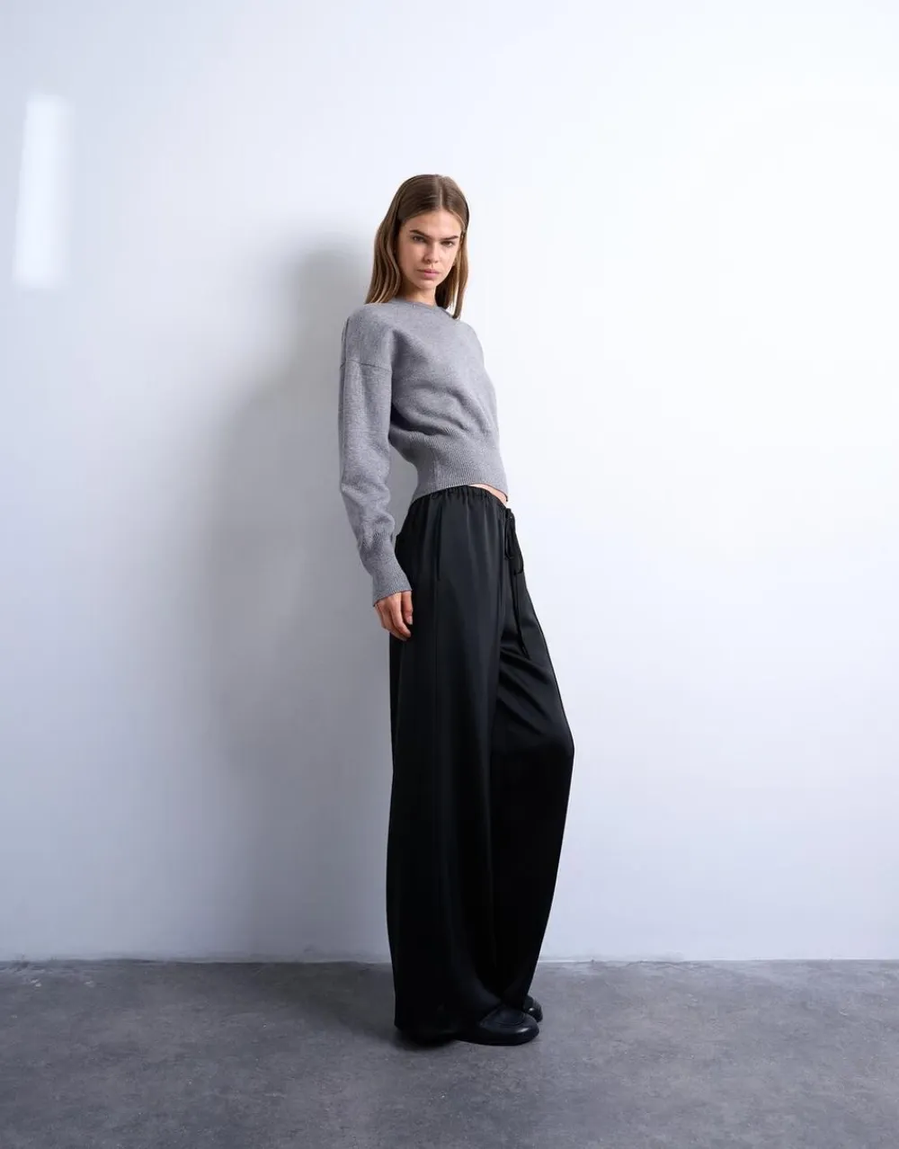 Topshop TSNANA STRAIGHT LEG SATIN PANT Black Clearance