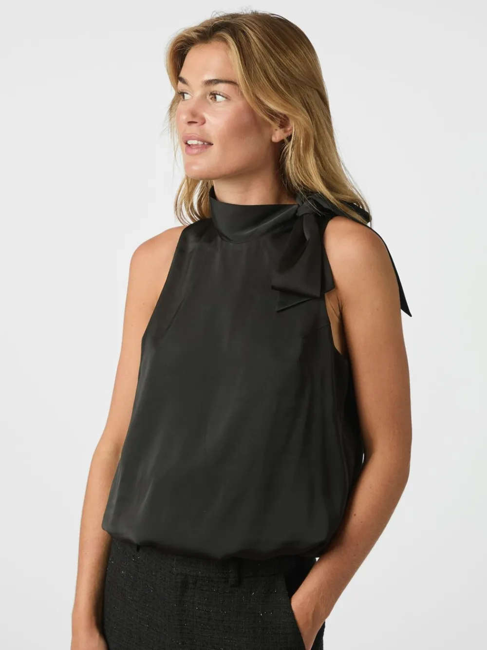 Neo Noir Veda Drapy Satin Top Black New