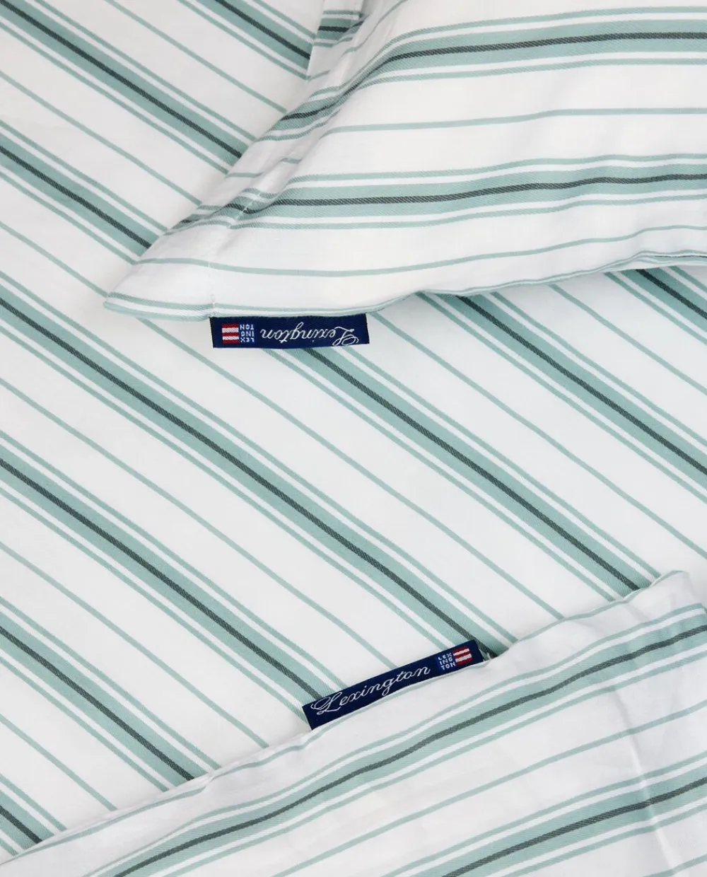 Lexington White/Eucalyptus Striped Cotton Poplin Bed Set Hot